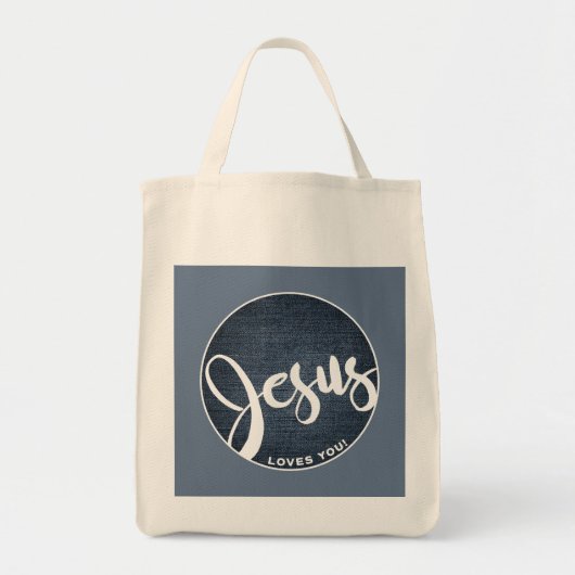 Jesus Lieben Sie Blue Denim Tote Tag Tragetasche (Vorne)
