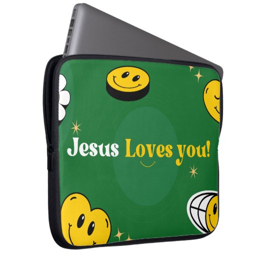 "Jesus Lieben Sie" Grüne Smiley für Christen Laptopschutzhülle (Vorne Rechts)