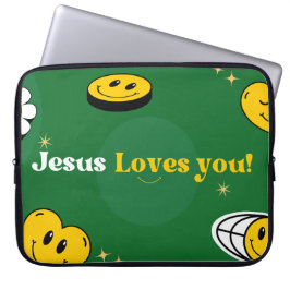 "Jesus Lieben Sie" Grüne Smiley für Christen Laptopschutzhülle