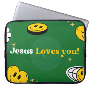 "Jesus Lieben Sie" Grüne Smiley für Christen Laptopschutzhülle