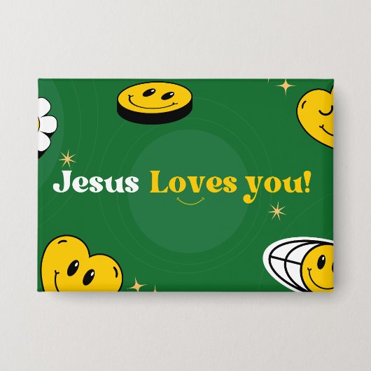 "Jesus Lieben Sie" Grüne Smiley für Jugendliche Button (Vorderseite)