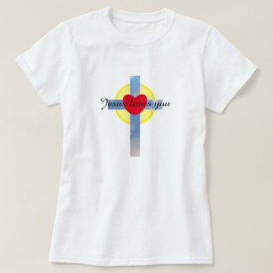 Jesus Lieben Sie wolkig blaues Kreuz Sonnenschein  T-Shirt