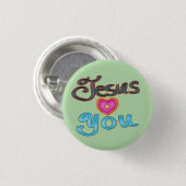 "Jesus Lieben Sie" Zitat Rosa Herz Grün Button (Vorne & Hinten)
