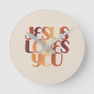 Jesus liebt christliches Typografie-Design Runde Wanduhr