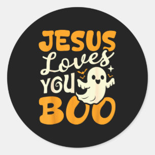 Jesus liebt dich Boo christliches Halloween-Gespen Runder Aufkleber