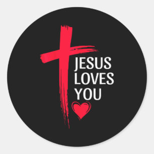 Jesus liebt dich christliche Liebe Kreuz Herz Desi Runder Aufkleber