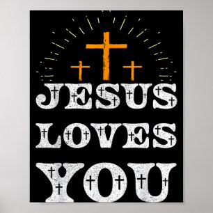 Jesus liebt dich christliches Kreuz Glaube Poster