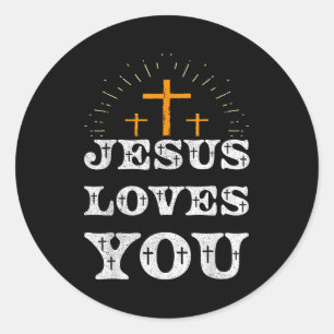 Jesus liebt dich Christliches Kreuz Glaube  Runder Aufkleber