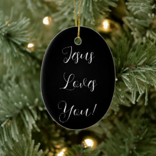 Jesus liebt dich! fancy script keramik ornament