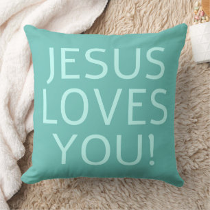 Jesus liebt dich   Grün aqua & hell Türkis Kissen