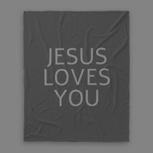Jesus liebt dich   Hell- und Dunkelgrau Fleecedecke