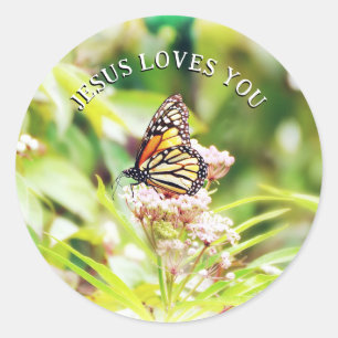 Jesus liebt dich, hübscher Schmetterling, christli Runder Aufkleber