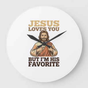Jesus liebt dich lustiges Vintage-Glaubens-Shirt-D Große Wanduhr