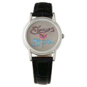 Jesus liebt dich mit rosa Herz  Armbanduhr