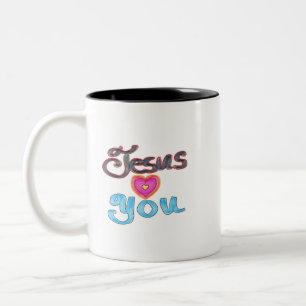 Jesus liebt dich mit rosa Herz  Zweifarbige Tasse