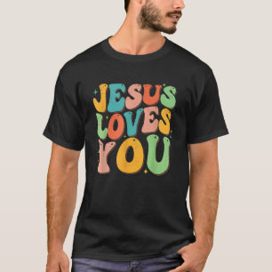 Jesus liebt dich Retro-Groovy-Style-Grafikdesign T-Shirt