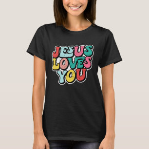 Jesus liebt dich Retro Vintage Groovy Stil Männer T-Shirt