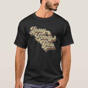 Jesus liebt dich Retro Vintage Groovy Style Männer T-Shirt