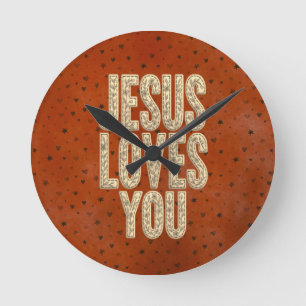 Jesus liebt dich rustikale christliche Ermutigung Runde Wanduhr