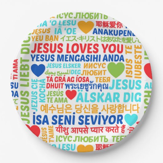 Jesus liebt dich Sprachen Pappteller (Vorderseite)