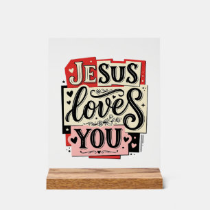 Jesus liebt dich Vintage Gravur Christliche Typogr Acrylschild
