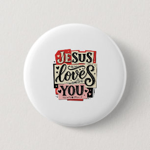 Jesus liebt dich Vintage-Gravur Christliche Typogr Button