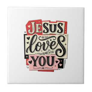 Jesus liebt dich Vintage Gravur Christliche Typogr Fliese