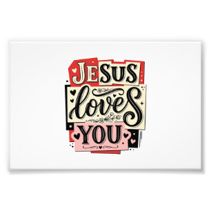 Jesus liebt dich Vintage-Gravur Christliche Typogr Fotodruck