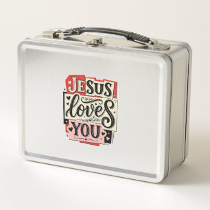 Jesus liebt dich Vintage-Gravur Christliche Typogr Metall Brotdose