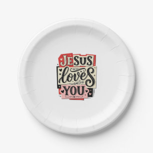 Jesus liebt dich Vintage Gravur Christliche Typogr Pappteller
