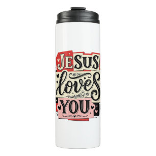 Jesus liebt dich Vintage Gravur Christliche Typogr Thermosbecher