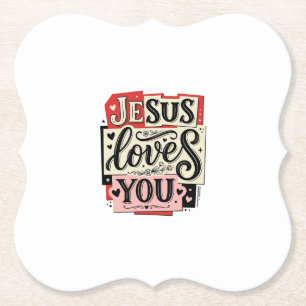 Jesus liebt dich Vintage Gravur Christliche Typogr Untersetzer