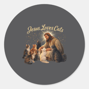 Jesus liebt Katzen Christlicher Katzenliebhaber Je Runder Aufkleber