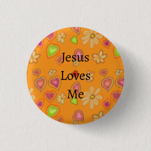 Jesus liebt mich florale Herzen gelber Knopf Button