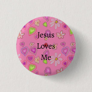 Jesus liebt mich Florale Herzen Rosa Button