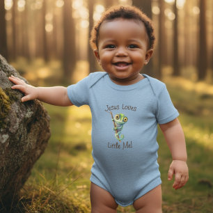 Jesus liebt mich Süßer großer Augen Eidechsen Jung Baby Strampler