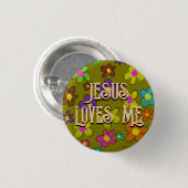 Jesus liebt mich süßes Retro-Blumenmuster Button (Vorne & Hinten)