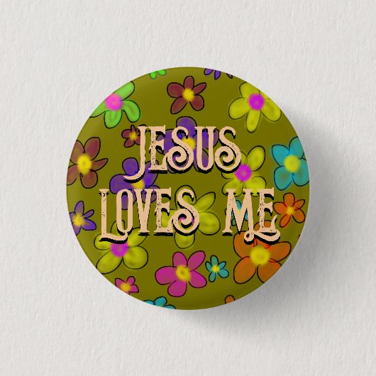 Jesus liebt mich süßes Retro-Blumenmuster Button (Vorderseite)