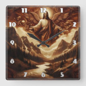 Jesus liegt umgeben von Engeln in der Bergwelt Quadratische Wanduhr (Vorderseite)