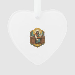 Jesus ließ den Stift hinter dem schweren Schreibti Ornament