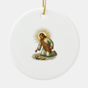 Jesus ließ frische geschnittene Avocado auf den Bo Keramik Ornament