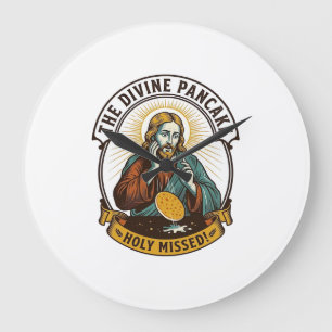 Jesus ließ perfekten Pfannkuchen fallen, der das W Große Wanduhr