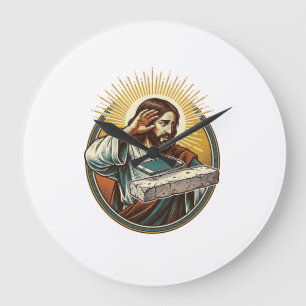 Jesus ließ Telefon Gesicht flach Beton Panik Bilds Große Wanduhr
