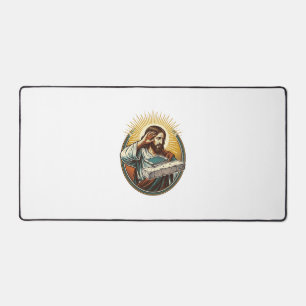 Jesus ließ Telefon Gesicht flach Beton Panik Bilds Schreibtischunterlage