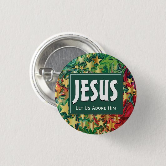 JESUS Ließ uns Adore Ihn Weihnachten Button (Vorne & Hinten)