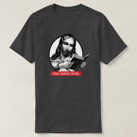 Jesus liest verbotene Bücher T-Shirt (Design vorne)