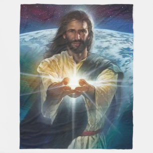 JESUS LIGHT IN HÄNDEN FLEECEDECKE