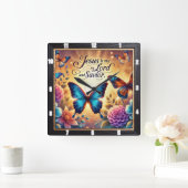Jesus Lord Savior Golden Butterfets Quadratische Wanduhr (Zuhause)