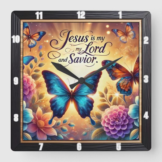 Jesus Lord Savior Golden Butterfets Quadratische Wanduhr (Vorderseite)