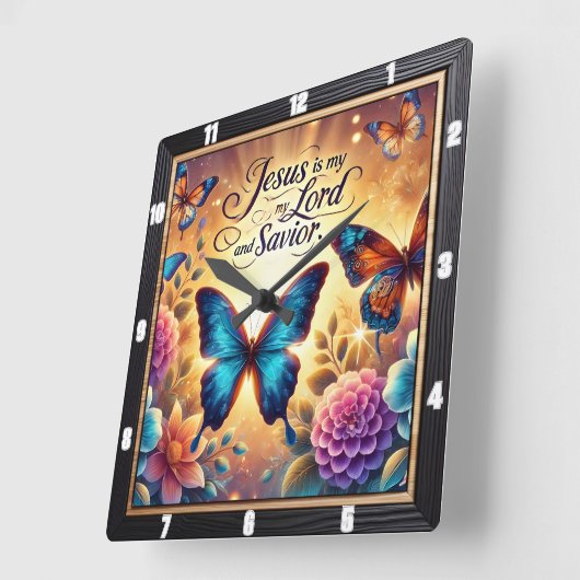Jesus Lord Savior Golden Butterfets Quadratische Wanduhr (Winkel)